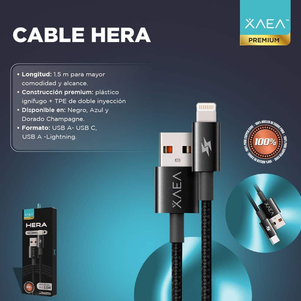 CABLE USB LIGHTNING MODX-102 - HERA - XAEA - NEGRO - Imagen 3