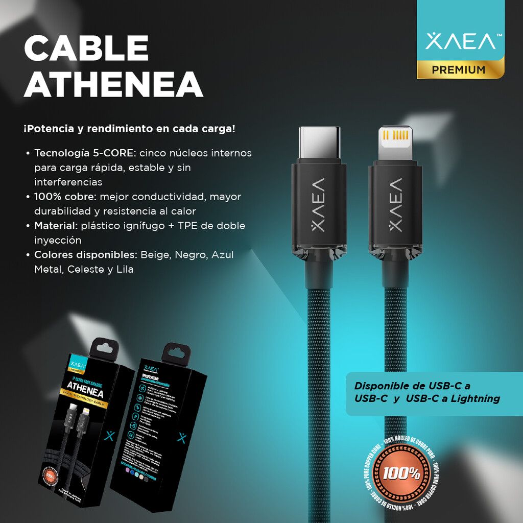 CABLE TIPO C - LIGHTNING MODX-098 - ATHENEA - XAEA - CELESTE - Imagen 4