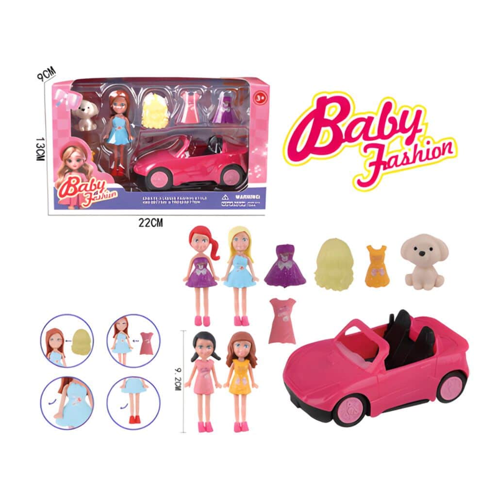 SET MUÑEQUITA CON AUTO Y ACCESORIOS MARZ-010 - ZUMO - ROSA