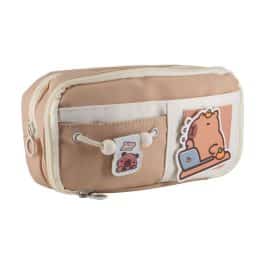 CARTUCHERA DOBLE DE TELA CON STICKER MODV-00BT - VARIOS - MARRON