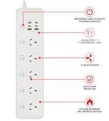 ZAPATILLA MULTIPLE BKL-24 - 5 TOMAS+2 USB+3 C+PD MODY-00GE - YEXA - BLANCO