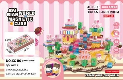 ENCASTRABLE CUBO MAGNETICO MINI ESCENAS 100 PIEZAS-CANDY ROOM JDMZ-109 - ZUMO - ROSA