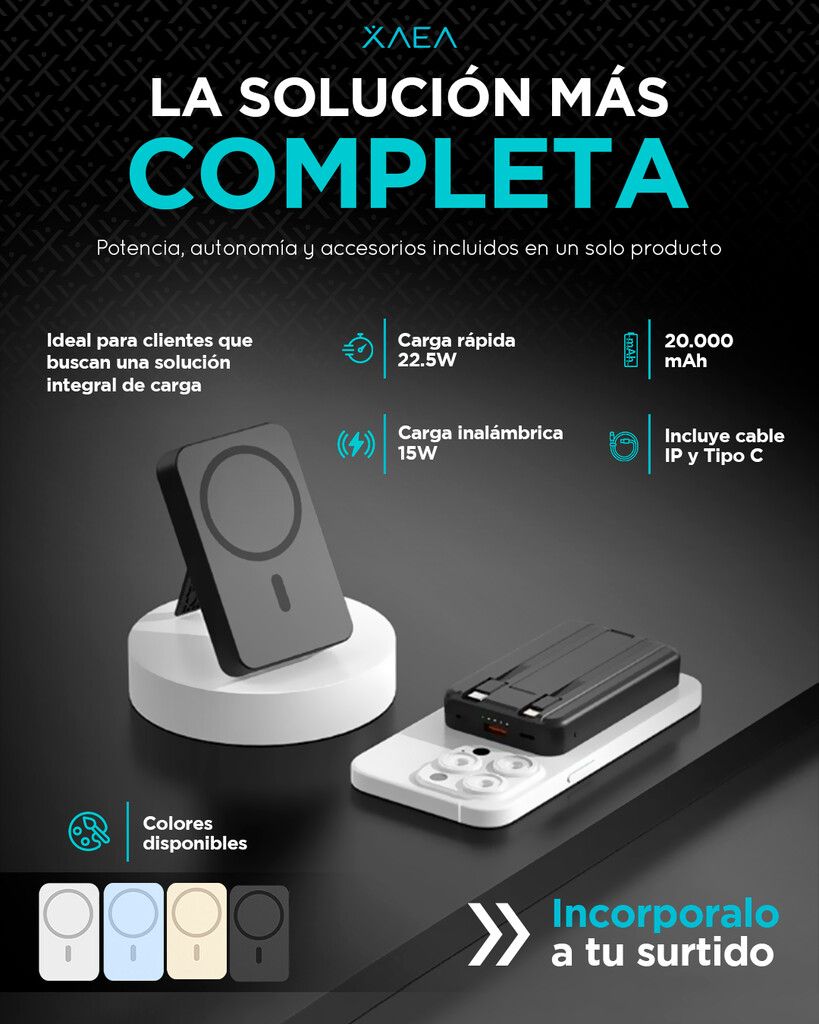 POWER BANK TARS KJ-790 WIRELESS 20000 MAH MODX-00CE - XAEA - BEIGE - Imagen 4