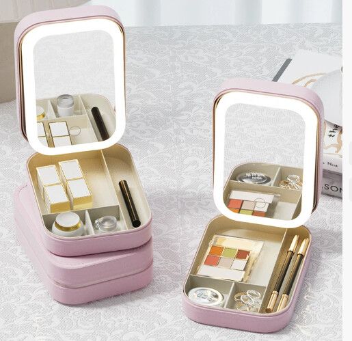 JOYERO PORTA MAQUILLAJE C/LUZ LED MODV-00JT - VARIOS - ROSA